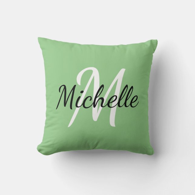 Simple Green Monogrammed Cushion (Front)