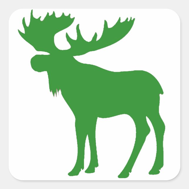 Simple green moose symbol square sticker (Front)