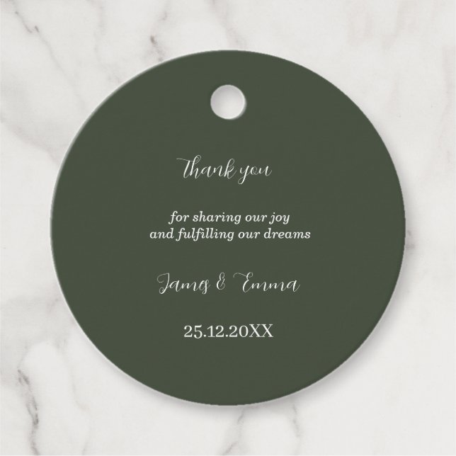 Simple Green Personalised Wedding Favour Tags (Front)