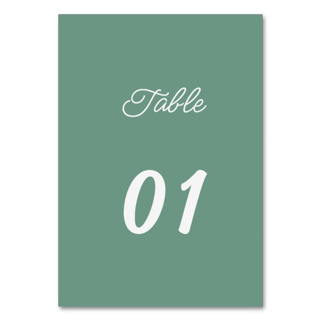 Simple Green Personalised Wedding Table Number (Front)