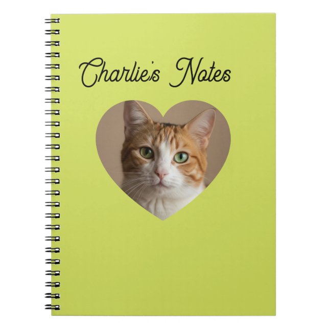 Simple Green Pet Cat Heart Frame Back to School Notebook (Front)
