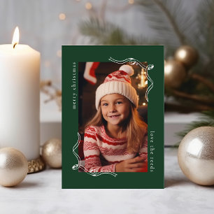 Simple Green Photo Holiday Card with Ribbon Design