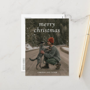 Simple Green Photo Modern Christmas Holiday Postcard