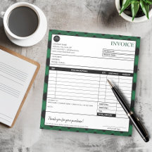 Simple Green Plaid Border Business Invoice Form