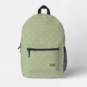 Simple Green Polka Dot Monogram Initials Printed Backpack