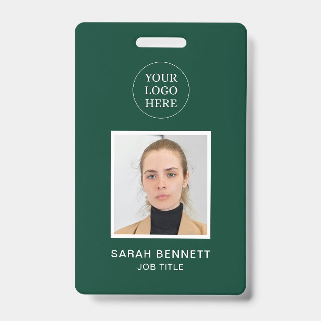 Simple Green Professional Employee Office Photo ID Badge (Front)
