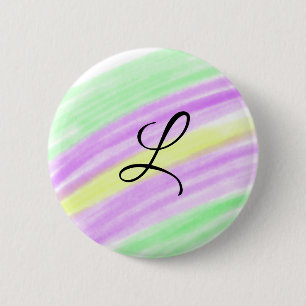 Simple green purple watercolor add your monogram n 6 cm round badge