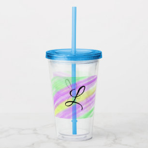 Simple green purple watercolor add your monogram n acrylic tumbler