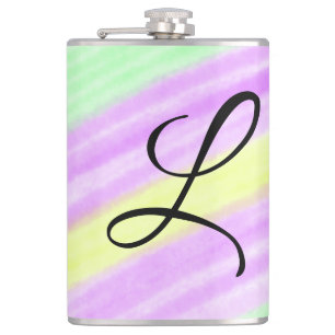 Simple green purple watercolor add your monogram n hip flask