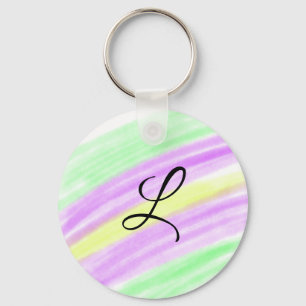 Simple green purple watercolor add your monogram n key ring