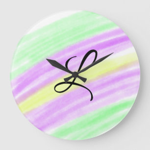 Simple green purple watercolor add your monogram n large clock