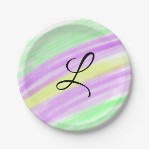 Simple green purple watercolor add your monogram n paper plate