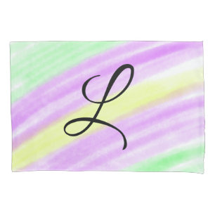 Simple green purple watercolor add your monogram n pillowcase