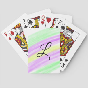 Simple green purple watercolor add your monogram n playing cards