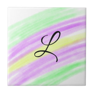 Simple green purple watercolor add your monogram n tile