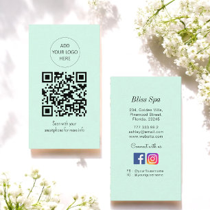 Simple Green QR Code Spa Salon Business Card