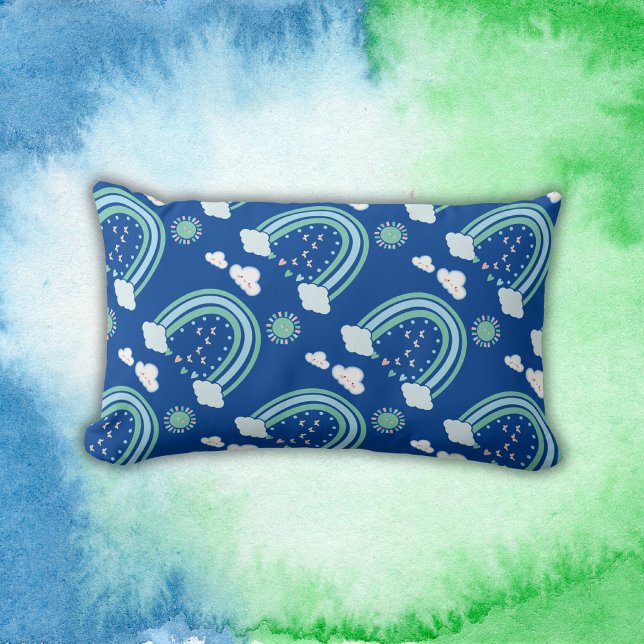 Simple Green Rainbow Boho on Blue | Lumbar Cushion (Creator Uploaded)