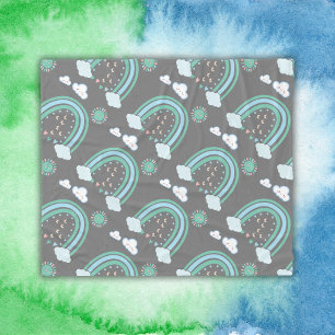 Simple Green Rainbow Boho on Charcoal   Fleece Blanket
