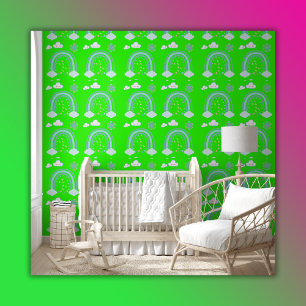 Simple Green Rainbow Boho on Lime Green   Wallpaper