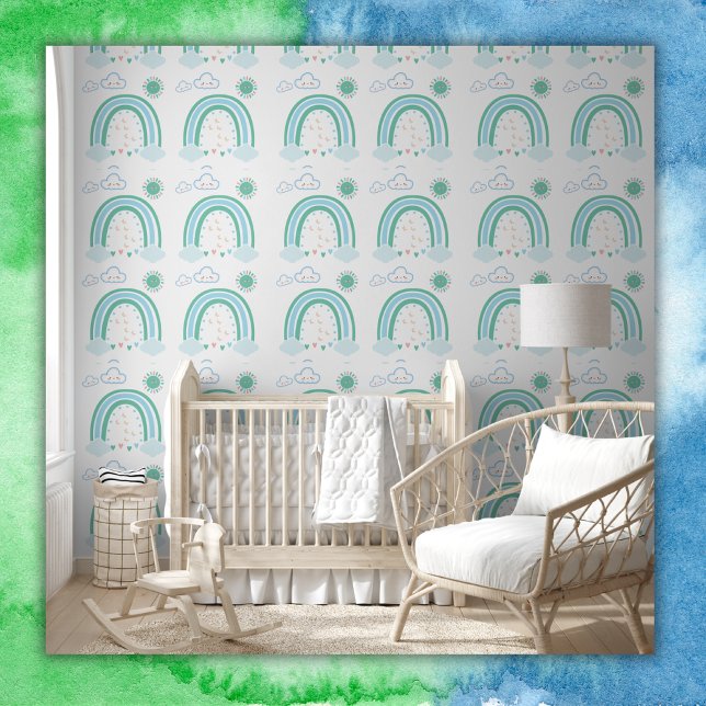 Simple Green Rainbow Boho on White | Wallpaper (Creator Uploaded)