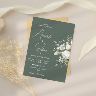 Simple Green Sage Elegant Wedding Invitation