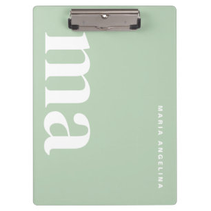 Simple Green School Monogram Name Clipboard