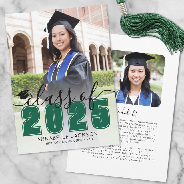 Simple Green Script Graduate Photo Graduation Announcement (Simple Green Script Graduate Photo Graduation Announcement)