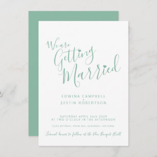Simple green script text on white wedding invitation