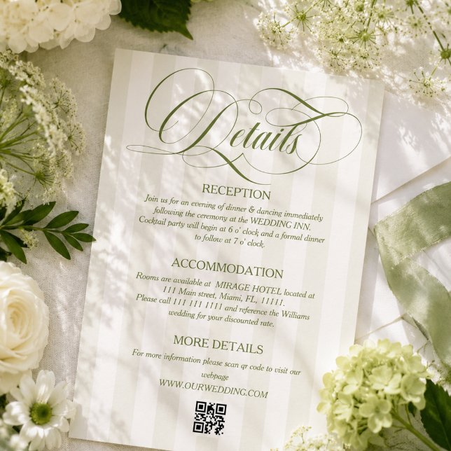 Simple Green Striped Wedding Details Enclosure Card (Creator Uploaded)
