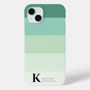 Simple Green Stripes Classic Monogram iPhone 15 Mini Case