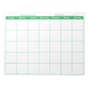Simple Green Thin Border Name Monthly Planner Notepad