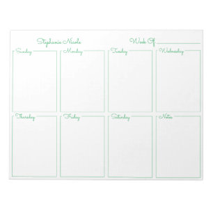 Simple Green Thin Border Name Weekly Planner Notepad