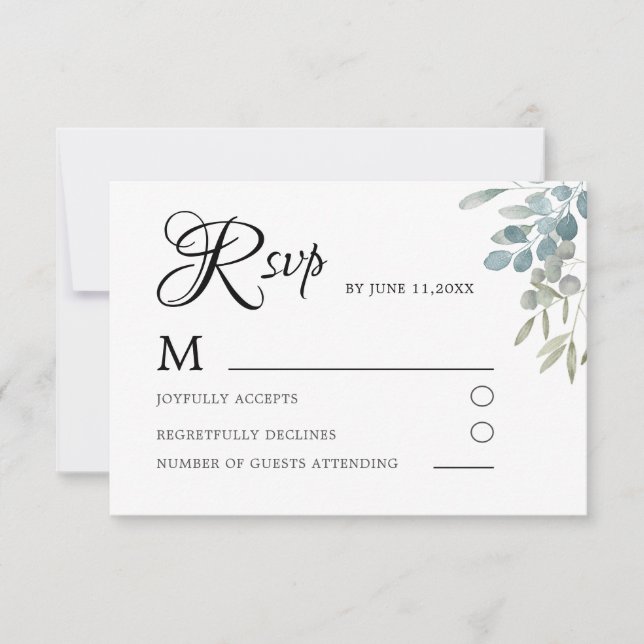 Simple Green Watercolor Foliage Wedding RSVP Card (Front)
