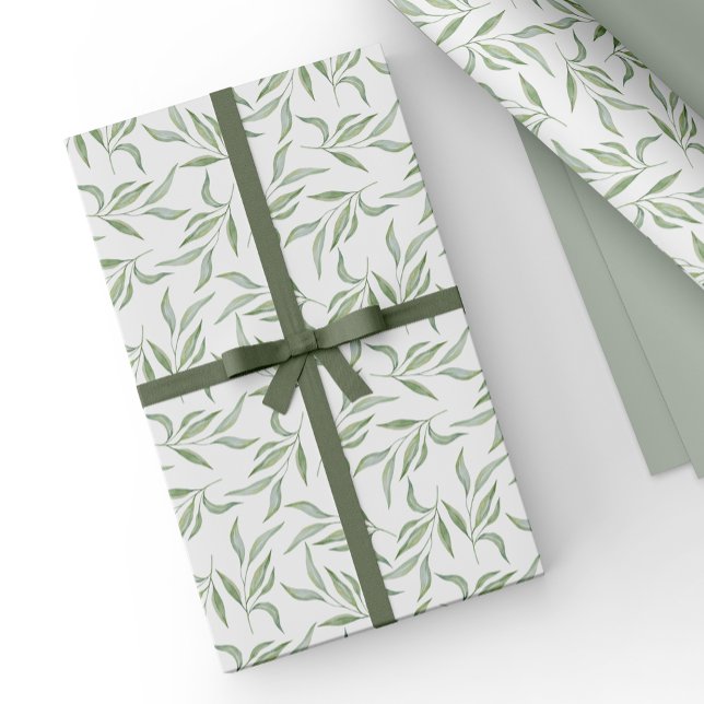 Simple Green Watercolor Leaves Botanical Pattern Wrapping Paper (Creator Uploaded)