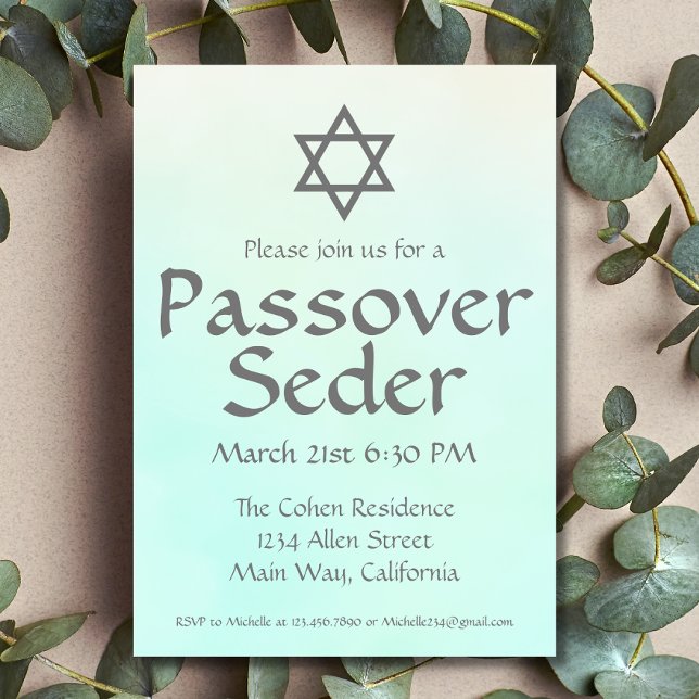 Simple Green Watercolor Passover Seder Invitation (Creator Uploaded)