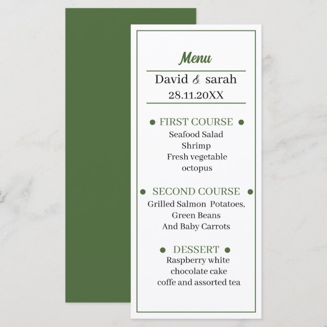 Simple Green Wedding Dinner Menu (Front/Back)