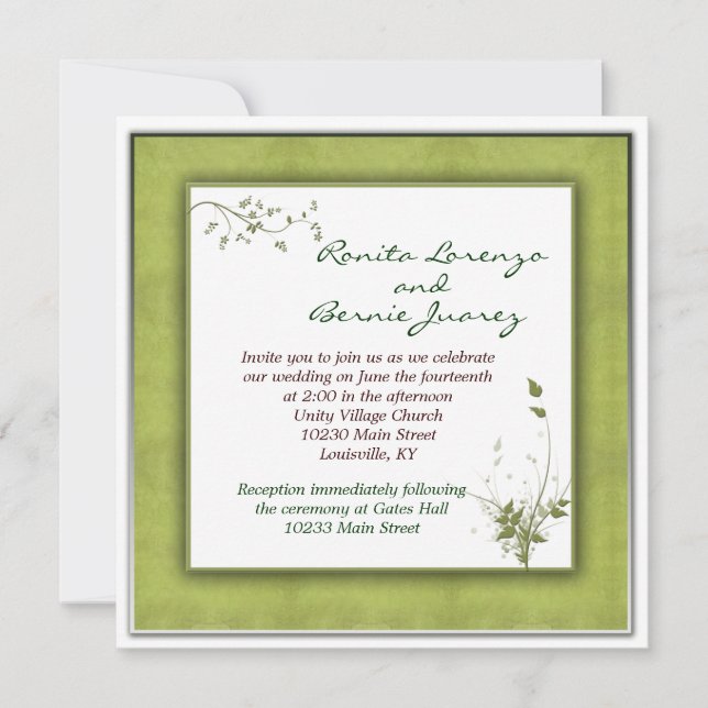 Simple Green Wedding Floral Invitation (Front)
