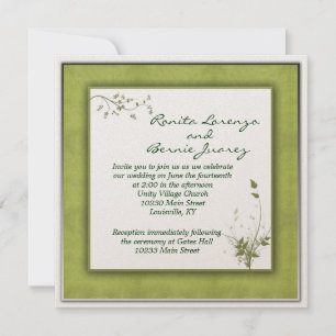 Simple Green Wedding Floral Invitation