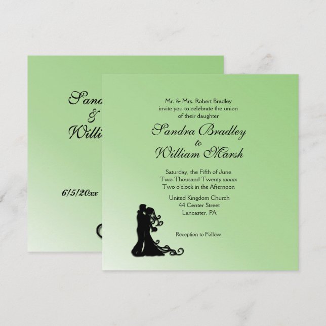 Simple Green Wedding Invitation (Front/Back)