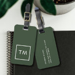Simple Green White Frame Bold Monogram Luggage Tag<br><div class="desc">Elegant customisable green luggage tag with white frame and bold monogram.</div>