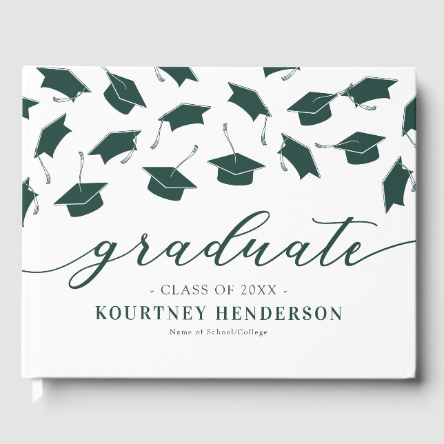 Simple Green White Graduation Guest Book (Front)