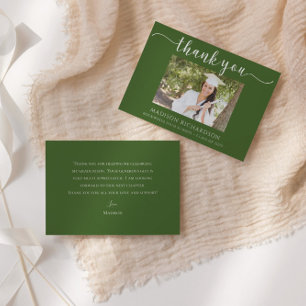 Simple Green & White Graduation Photo Thank You Card