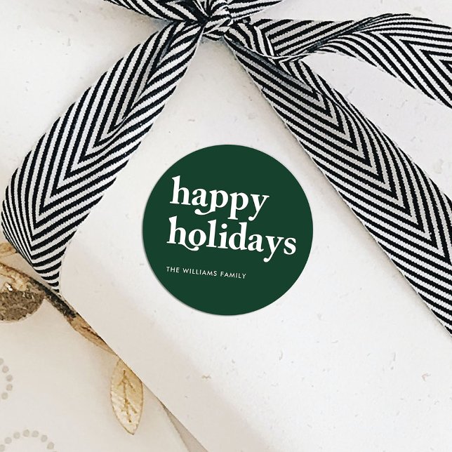 Simple Green White Holiday Classic Round Sticker (Creator Uploaded)
