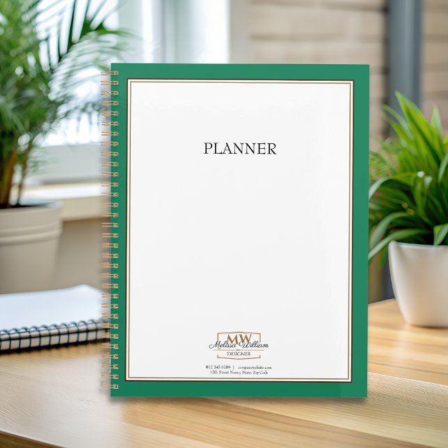 Simple Green White Monogram Business Planner (Creator Uploaded)