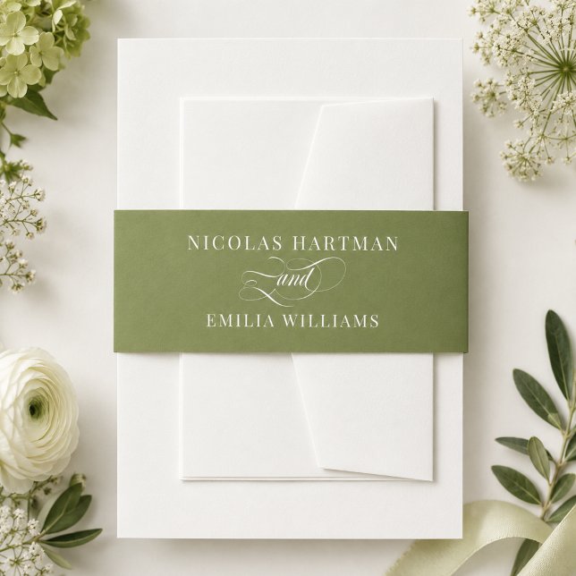 Simple Green White Wedding Invitation Belly Band (Creator Uploaded)