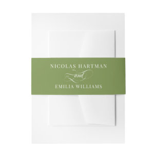 Simple Green White Wedding Invitation Belly Band