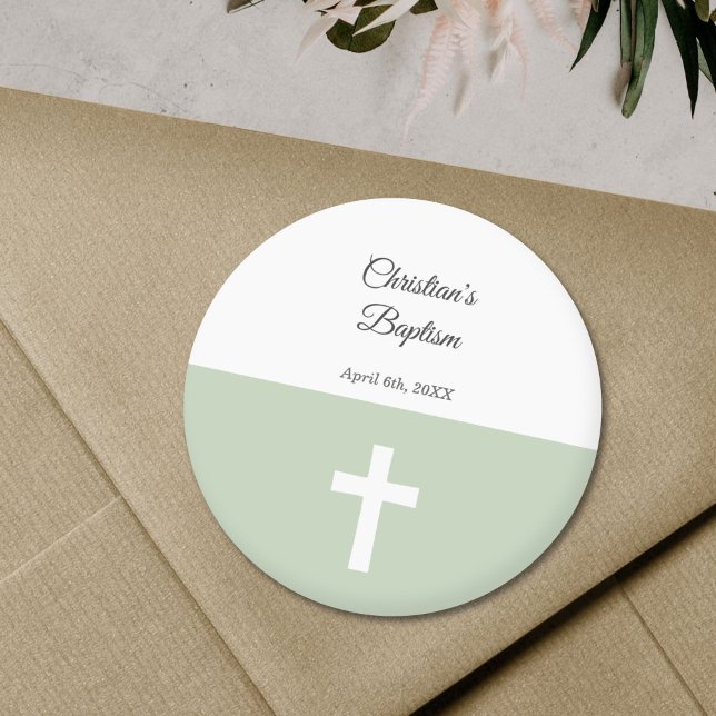 Simple, Green with a Cross Baptism Classic Round Sticker (Green with a Cross Baptism Sticker)