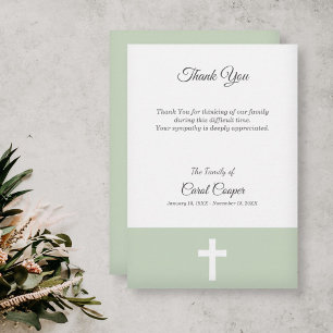 Simple, Green with a Cross Funeral Thank You Card
