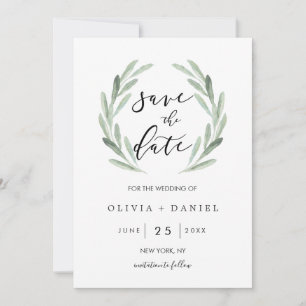 Simple Green Wreath Rustic Wedding Save the Date