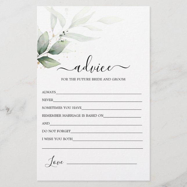 Simple Greenery Advice for the Bride card (Front)